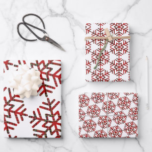 Christmas Tartan Snowflakes In Red Pattern Wrapping Paper Sheet