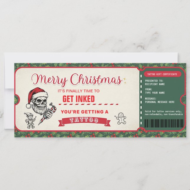 Christmas Tattoo Gift Certificate Card Voucher (Front)