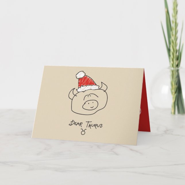 Christmas Taurus Funny Astrology Zodiac Red Cool Holiday Card (Front)
