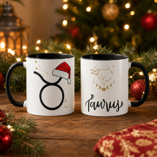 Christmas Taurus Zodiac Santa Hat Mug