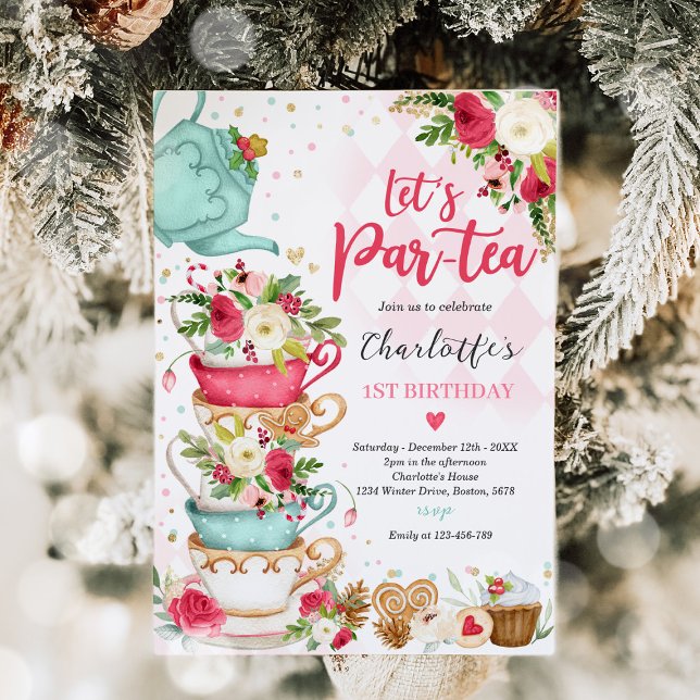 Christmas Tea Birthday Party Let's Par-tea Invitation (Creator Uploaded)