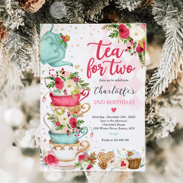 Christmas Tea Birthday Party Tea For Two Party Invitation (Creator Uploaded)