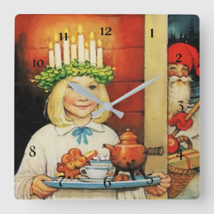“Christmas Tea” by Jenny Nystrom Square Wall Clock