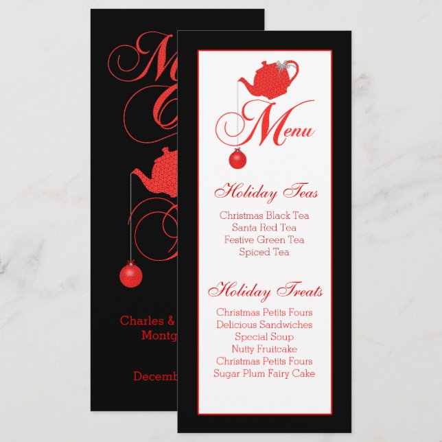 Christmas Tea Custom Menu Red Lace Invitation (Front/Back)