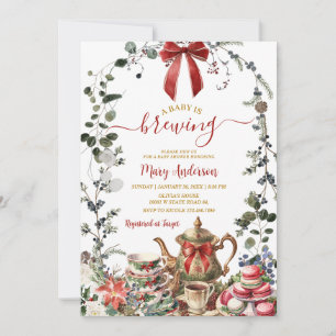 Christmas Tea Party Baby is Brewing Baby Shower Invitation
