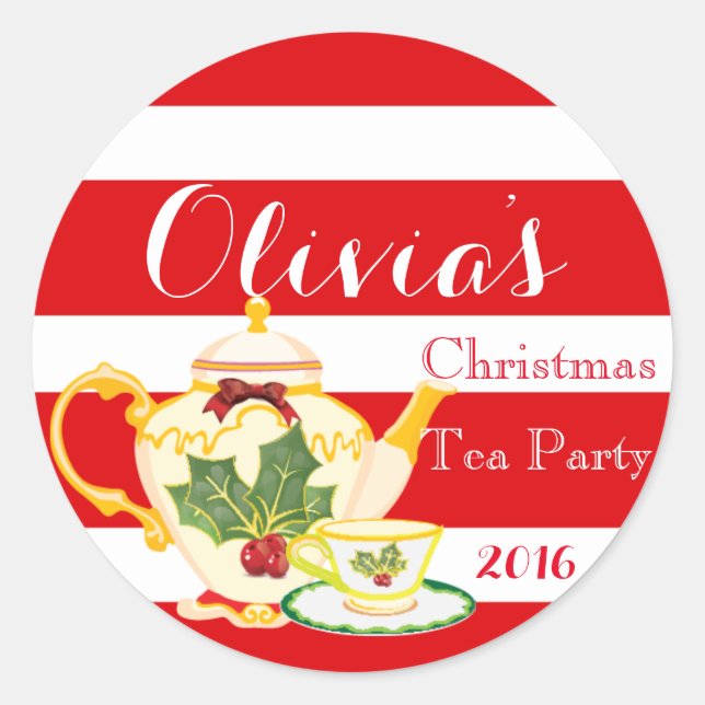 Christmas Tea Party Invitation Sticker Favour labe (Front)