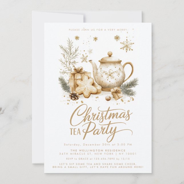 Christmas Tea Party Minimalist Modern Invitation (Front)