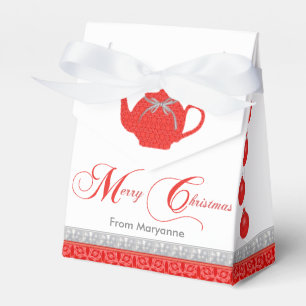 Christmas Tea Party Red Lace Teapot Favour Box