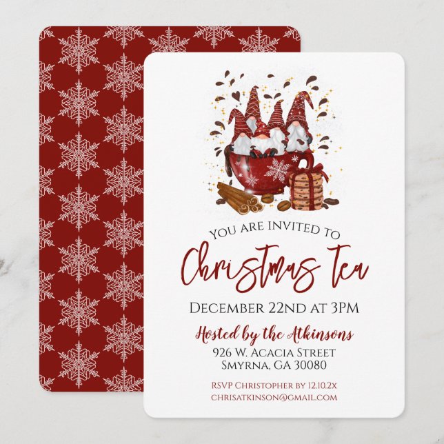 Christmas Tea Red Gnome Party Invitation (Front/Back)