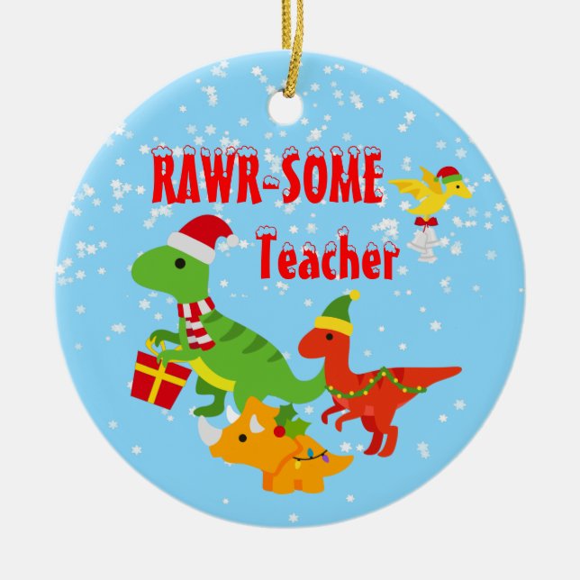 Christmas Teacher Appreciation Kids Dinosaur Ceramic Tree Decoration (Front)