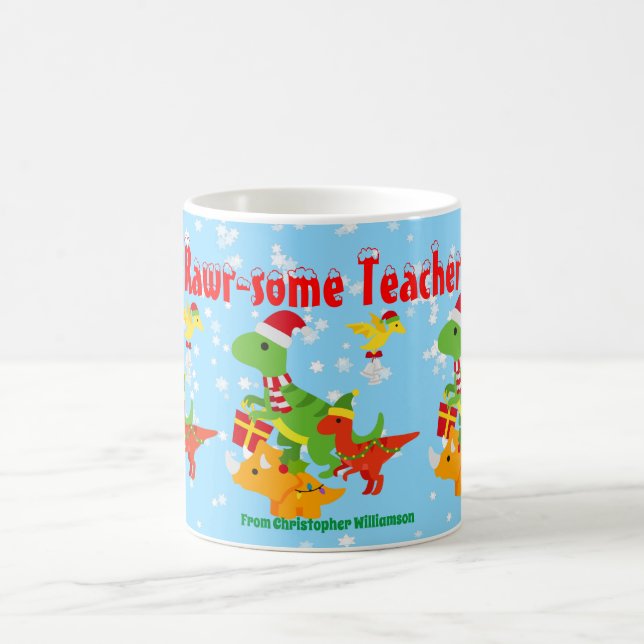 Christmas Teacher Appreciation Kids Dinosaur Coffee Mug (Center)