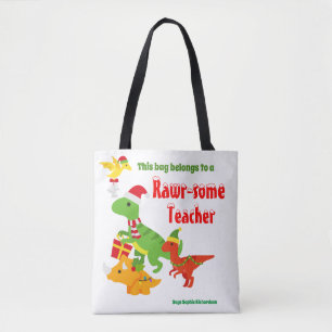 Christmas Teacher Appreciation Kids Dinosaur Tote Bag