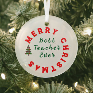 Christmas Teacher Appreciation Quote Typography Glass Tree Decoration