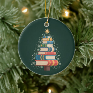 Christmas Teacher Books Tree Xmas Reading Holiday Ceramic Tree Decoration