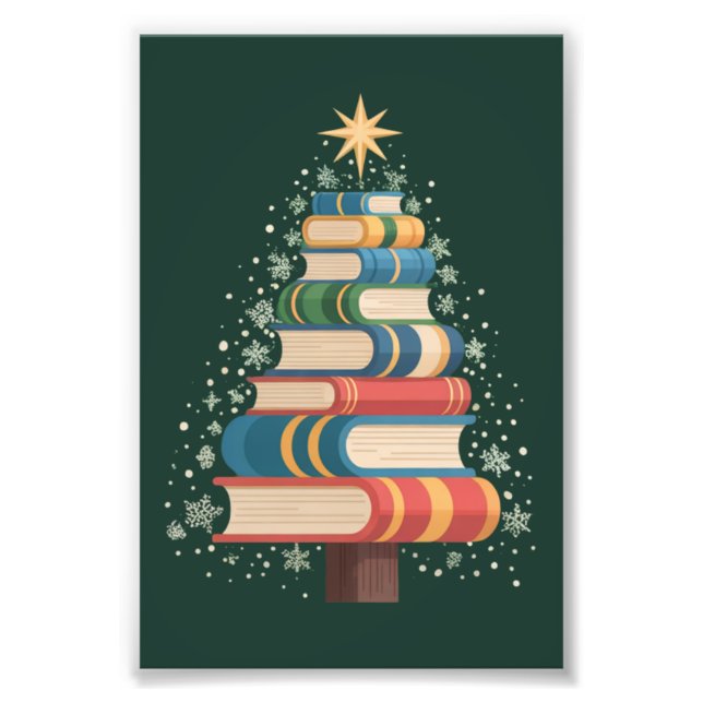 Christmas Teacher Books Tree Xmas Reading Holiday Photo Print (Front)