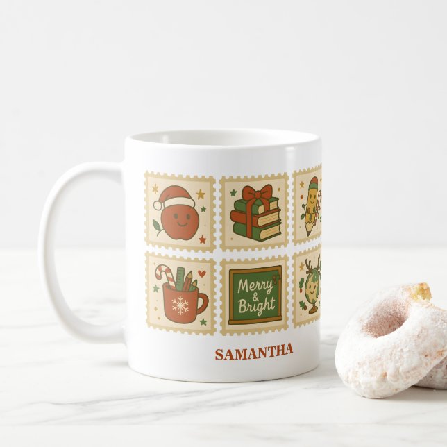 Christmas Teacher Collage Mug | Merry & Bright (With Donut)