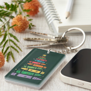 Christmas Teacher Crayon Tree Cute Xmas Lights Key Ring
