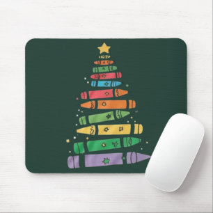 Christmas Teacher Crayon Tree Cute Xmas Lights Mouse Mat