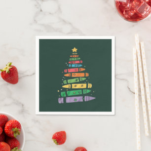 Christmas Teacher Crayon Tree Cute Xmas Lights Napkin