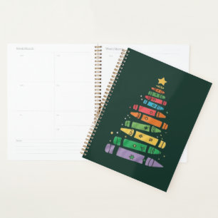 Christmas Teacher Crayon Tree Cute Xmas Lights  Planner