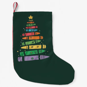 Christmas Teacher Crayon Tree Cute Xmas Lights Small Christmas Stocking