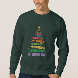 Christmas Teacher Crayon Tree Cute Xmas Lights Sweatshirt
