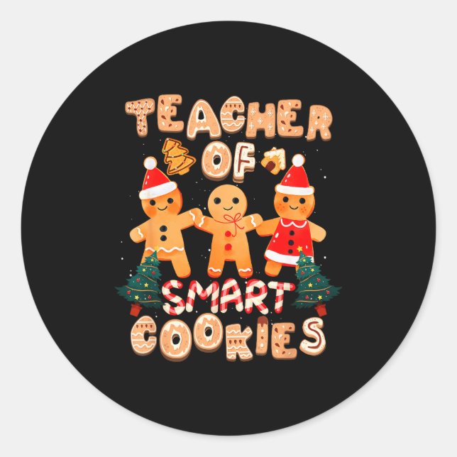Christmas Teacher Cute Gingerbread Cookies Funny H Classic Round Sticker (Front)