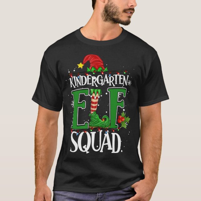 Christmas Teacher Kindergarten Elf Squad Xmas Ligh T-Shirt (Front)