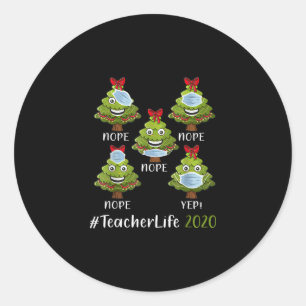 Christmas Teacher Life 2020 Tree Wearing Mask Gift Classic Round Sticker