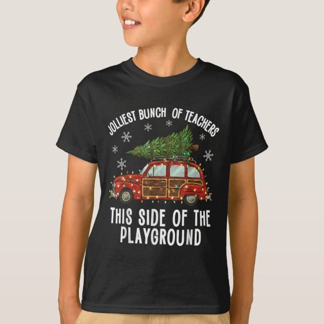 Christmas Teacher Squad Festive Car Tree Lights Xm T-Shirt (Front)