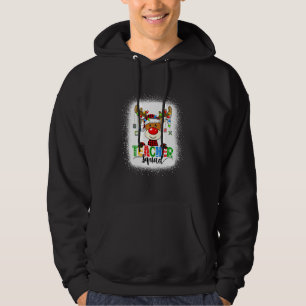 Christmas Teacher Squad Reindeer Buffalo Plaid Tea Hoodie