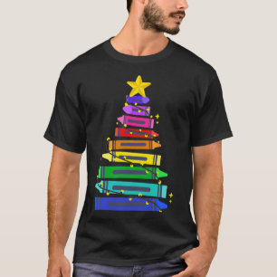Christmas Teacher Student Crayon Xmas Tree Light W T-Shirt