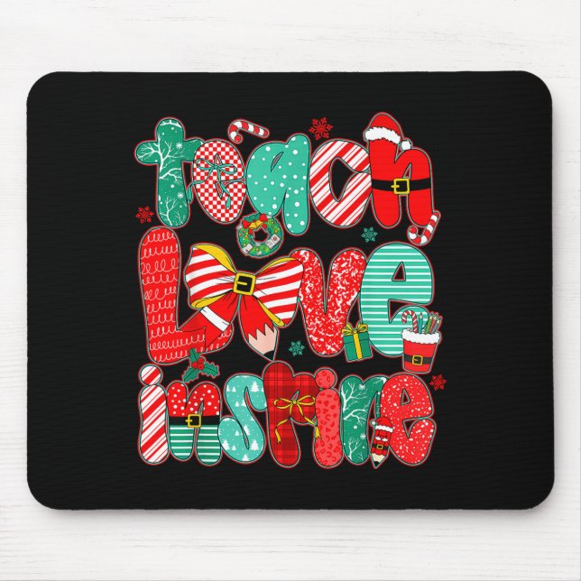 Christmas Teacher Teach Love Insre Xmas Vibes  Mouse Mat (Front)
