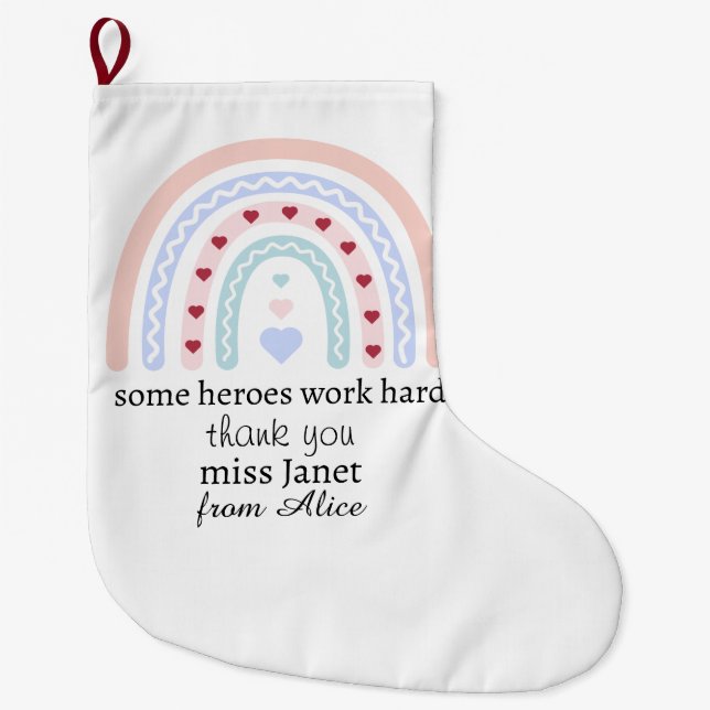 Christmas Teacher Thank You personalised Hero Gift Large Christmas Stocking (Front)