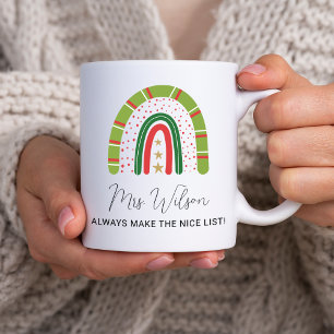 Christmas Teachers Rainbow Nice List Coffee Mug