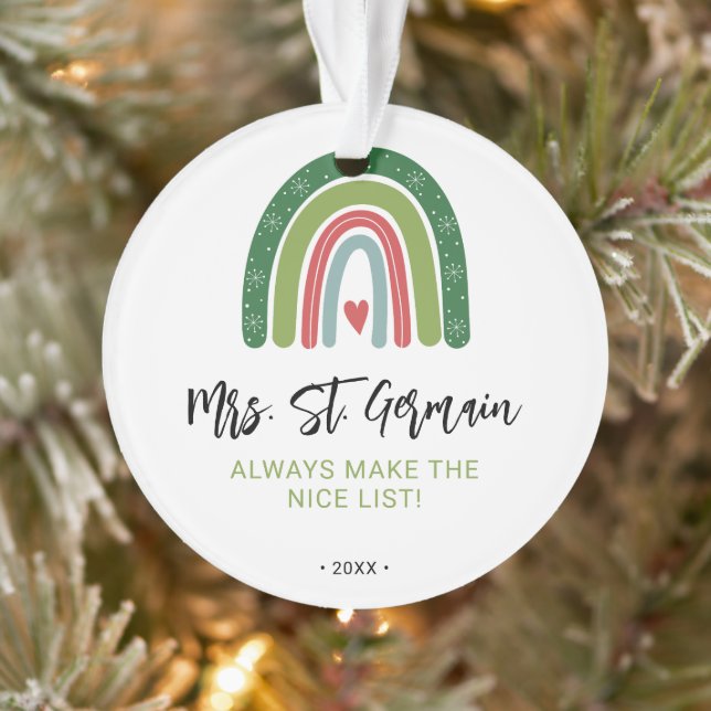 Christmas Teachers Rainbow Nice List Ornament (Tree)