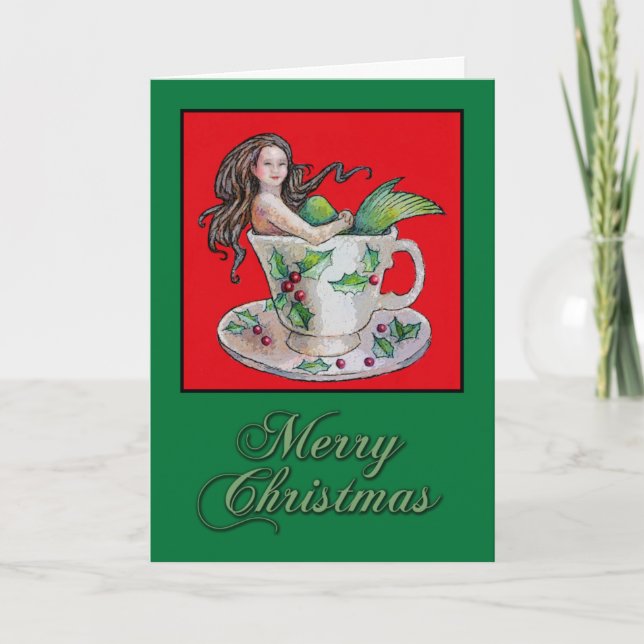 Christmas Teacup Mermaid Card (Front)