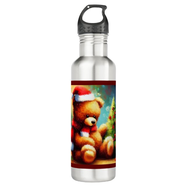 Christmas Teddy Bear 1 710 Ml Water Bottle (Front)