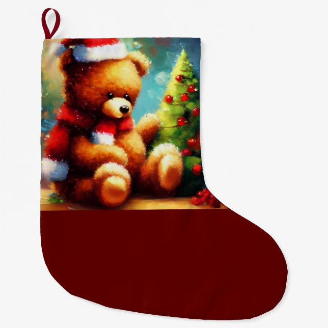 Christmas Teddy Bear 1 Large Christmas Stocking (Front)