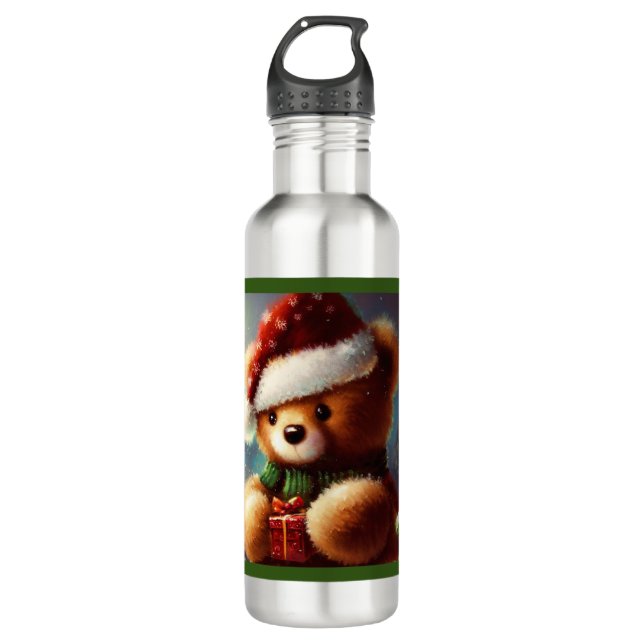 Christmas Teddy Bear 2 710 Ml Water Bottle (Front)