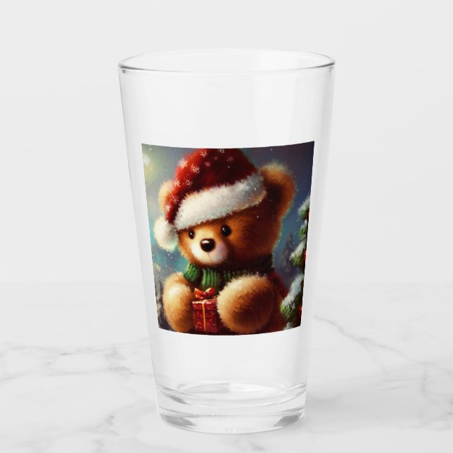 Christmas Teddy Bear 2 Glass (Front)