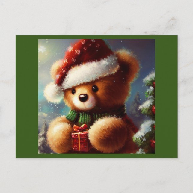 Christmas Teddy Bear 2 Holiday Postcard (Front)