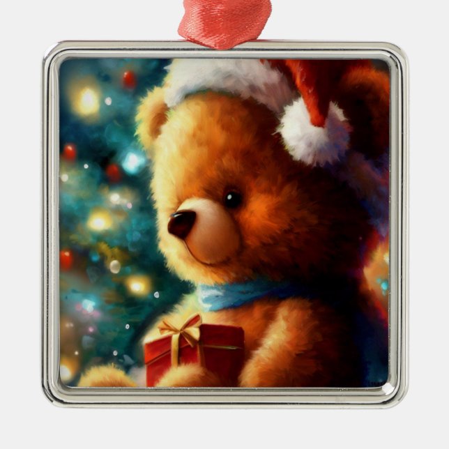 Christmas Teddy Bear 3 Metal Tree Decoration (Front)