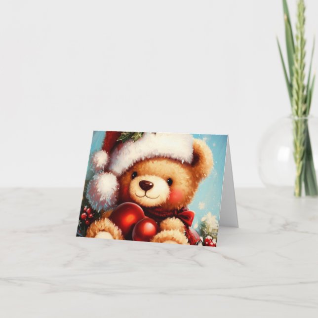 Christmas Teddy Bear 4 Holiday Card (Front)