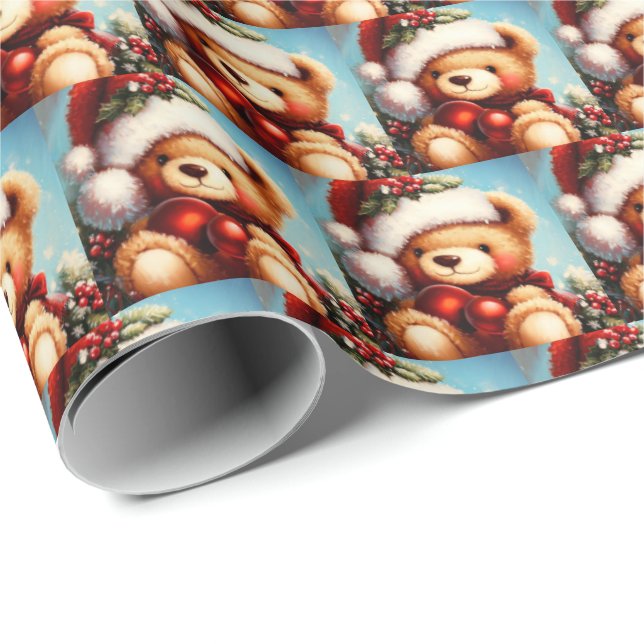 Christmas Teddy Bear 4 Wrapping Paper (Roll Corner)