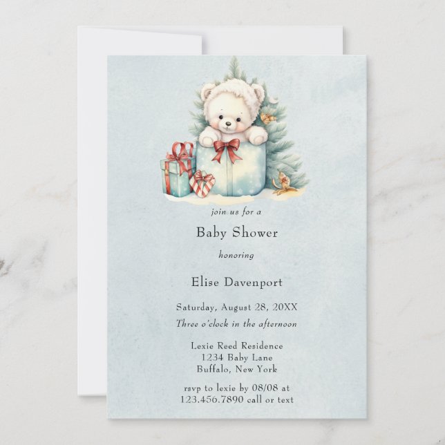 Christmas Teddy Bear Baby Shower Invitation (Front)