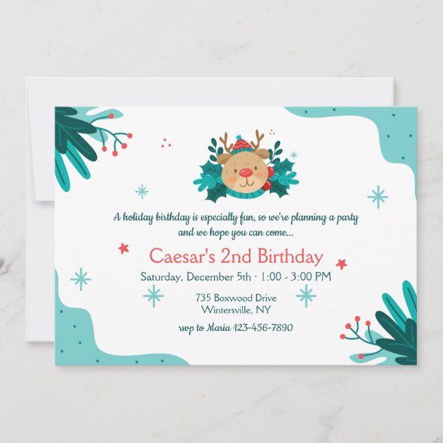 Christmas Teddy Bear Birthday Party Invitation (Front)