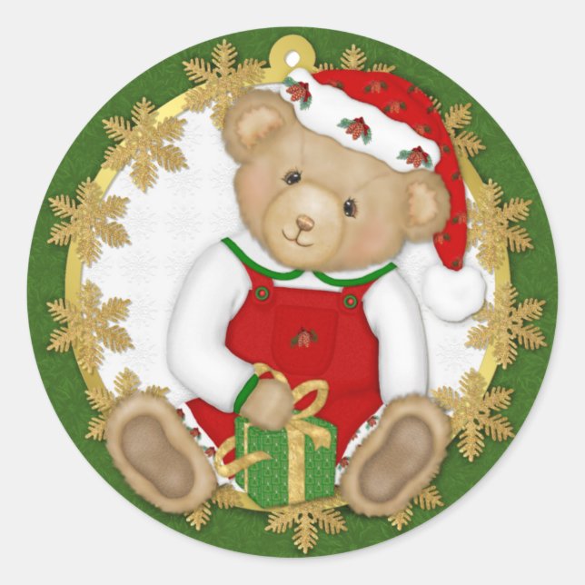 Christmas Teddy Bear - Boy Classic Round Sticker (Front)