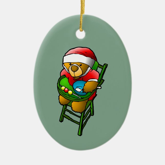 Christmas Teddy Bear Ceramic Tree Decoration (Front)