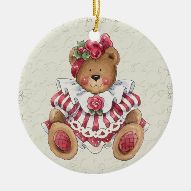 Christmas Teddy Bear Ceramic Tree Decoration (Front)